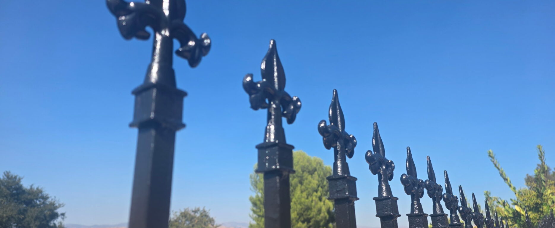 image of a metal fence painted black in the front lawn of a Santa Clarita, CA home