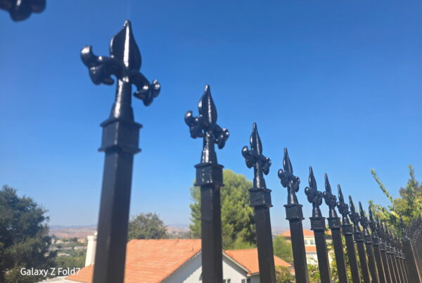 image of a metal fence painted black in the front lawn of a Santa Clarita, CA home